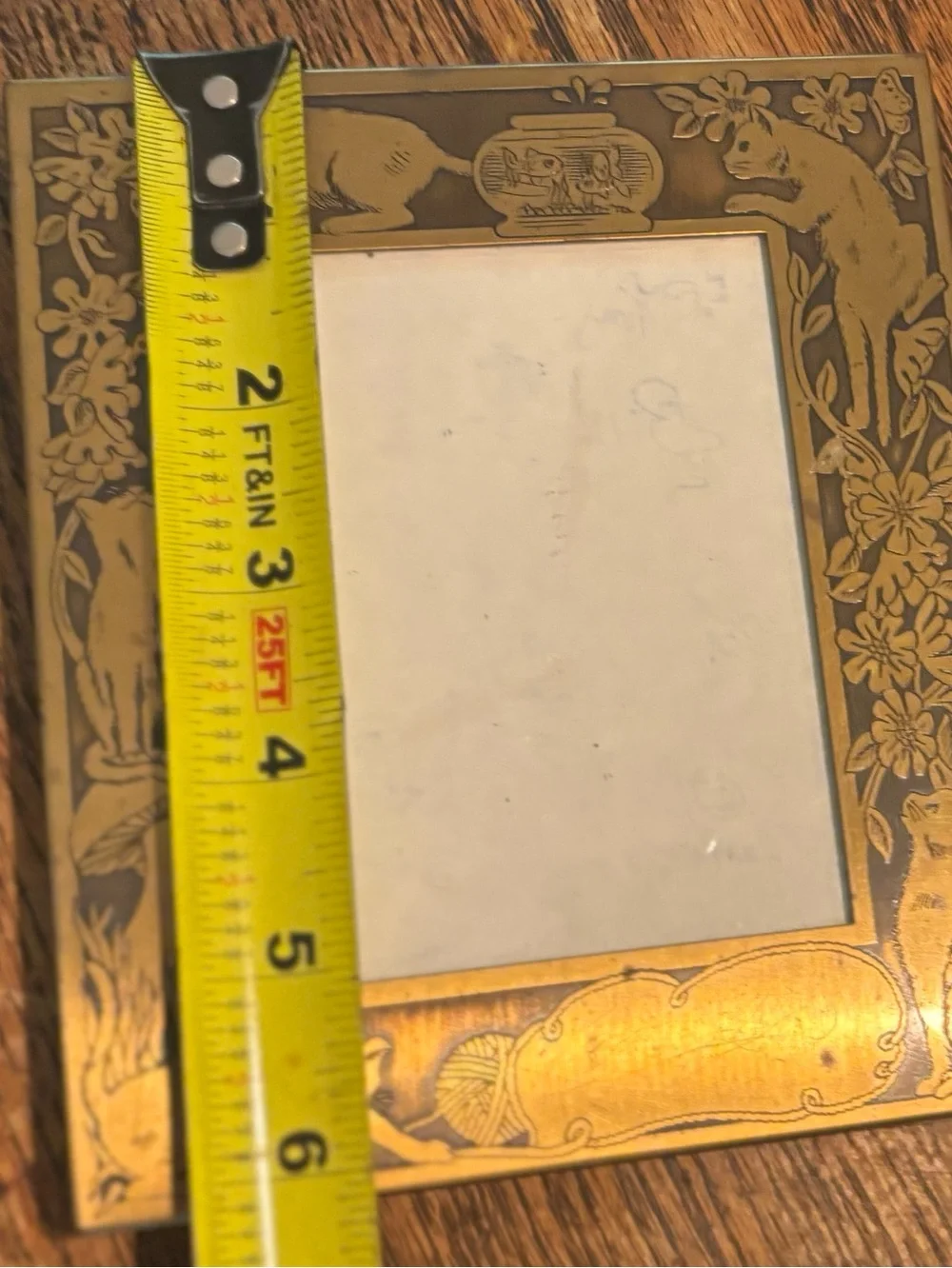 Vintage Brass Cat Art Nouveau Photo Frame MW Carr & Co Embossed 5” x 6” Stamped